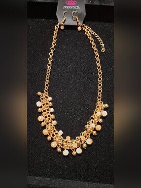paparazzi Gold and Blush Beaded Cascade Necklace